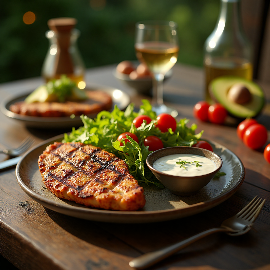 Gesundes Low-Carb-Abendessen mit Hähnchen und Gemüse