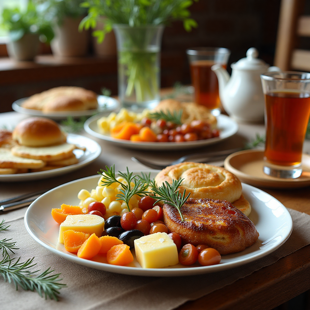 Traditionelles türkisches Frühstück mit Simit, Käse, Oliven und Tee
